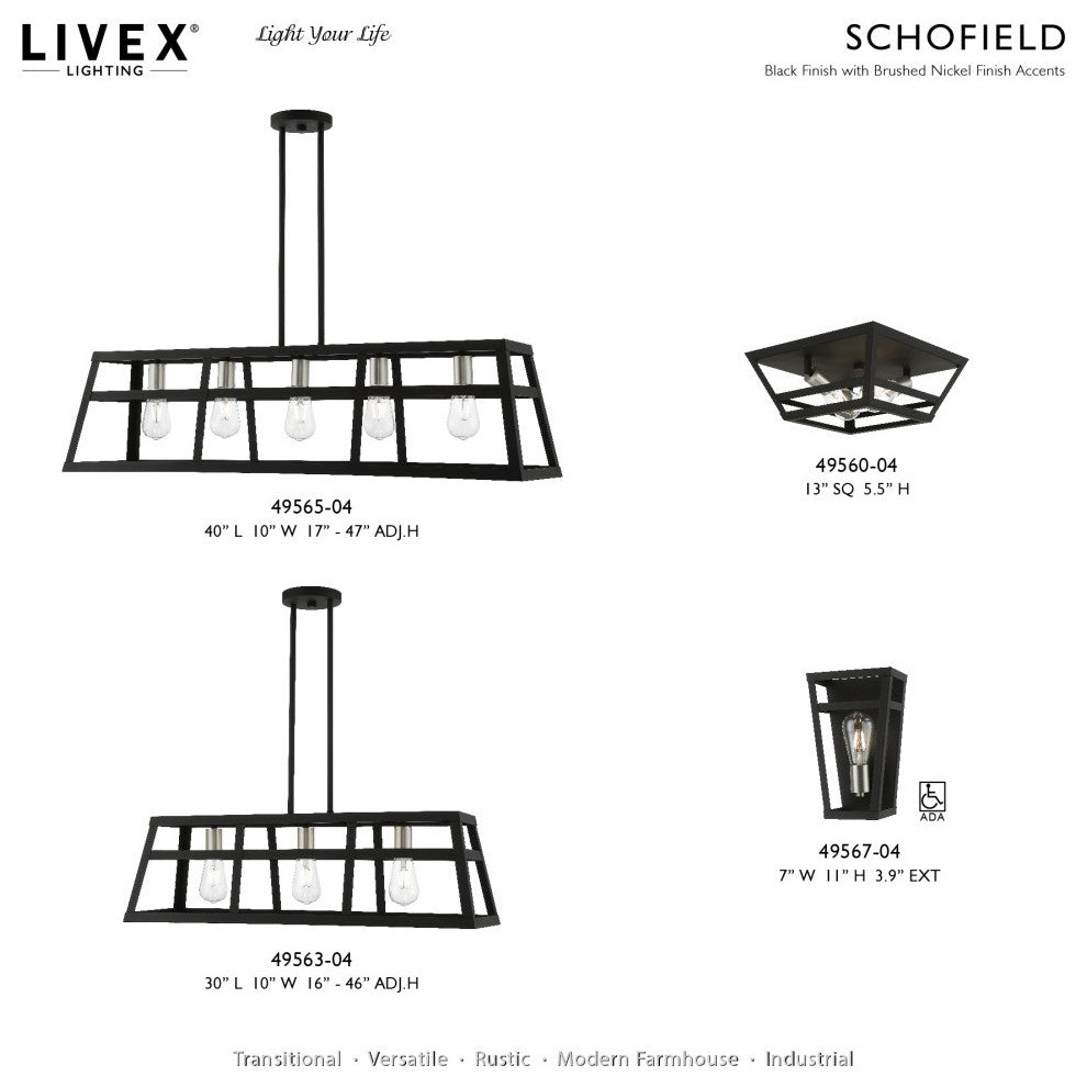 Schofield 1 Light Black With Brushed Nickel Accents ADA Sconce