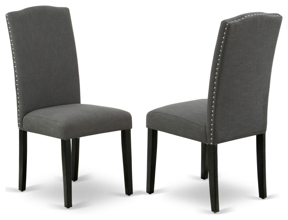 5Pc Dining Set, Nail Head Parson Chairs, Butterfly Leaf Wood Table, Black