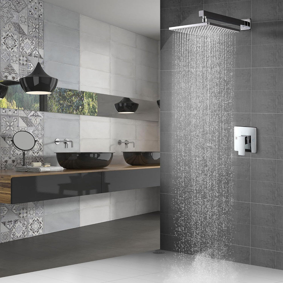 CASAINC 9" Wall Mounted Square Shower System Set Single Handle, Chrome