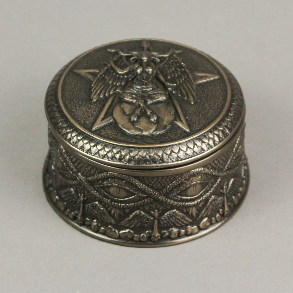Baphomet With Pentagram Bronze Finished Round Trinket Box Wicca Pagan