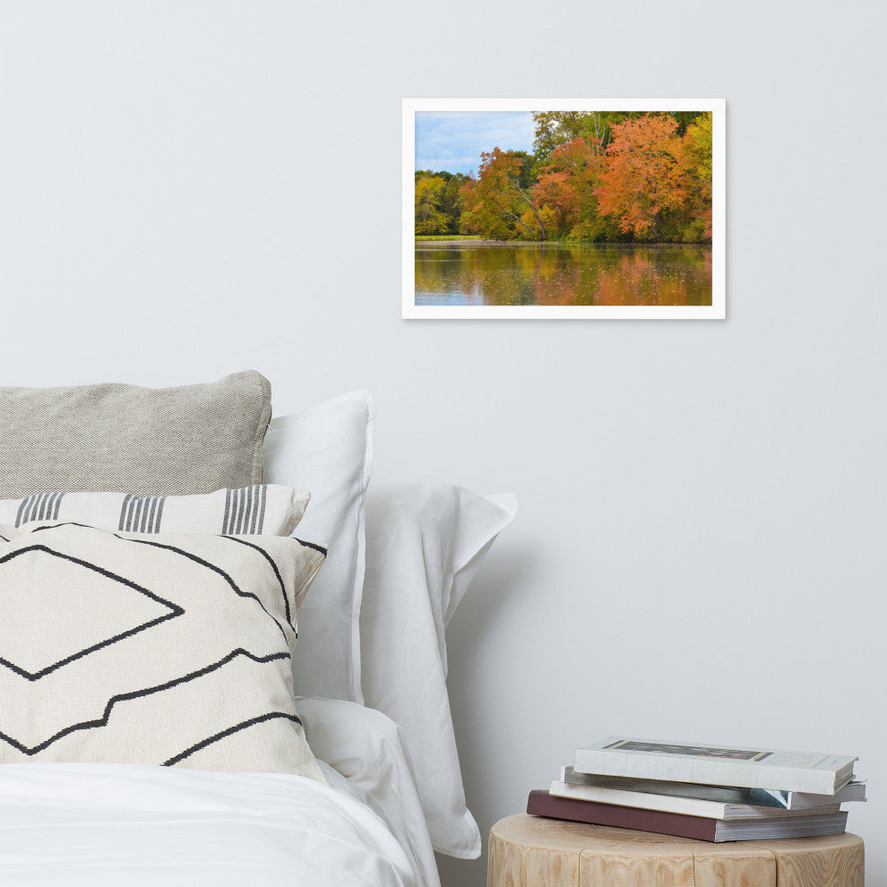 Autumn Tree Line Rural Landscape Framed Photo Paper Wall Art Prints, White, 12" X 18"