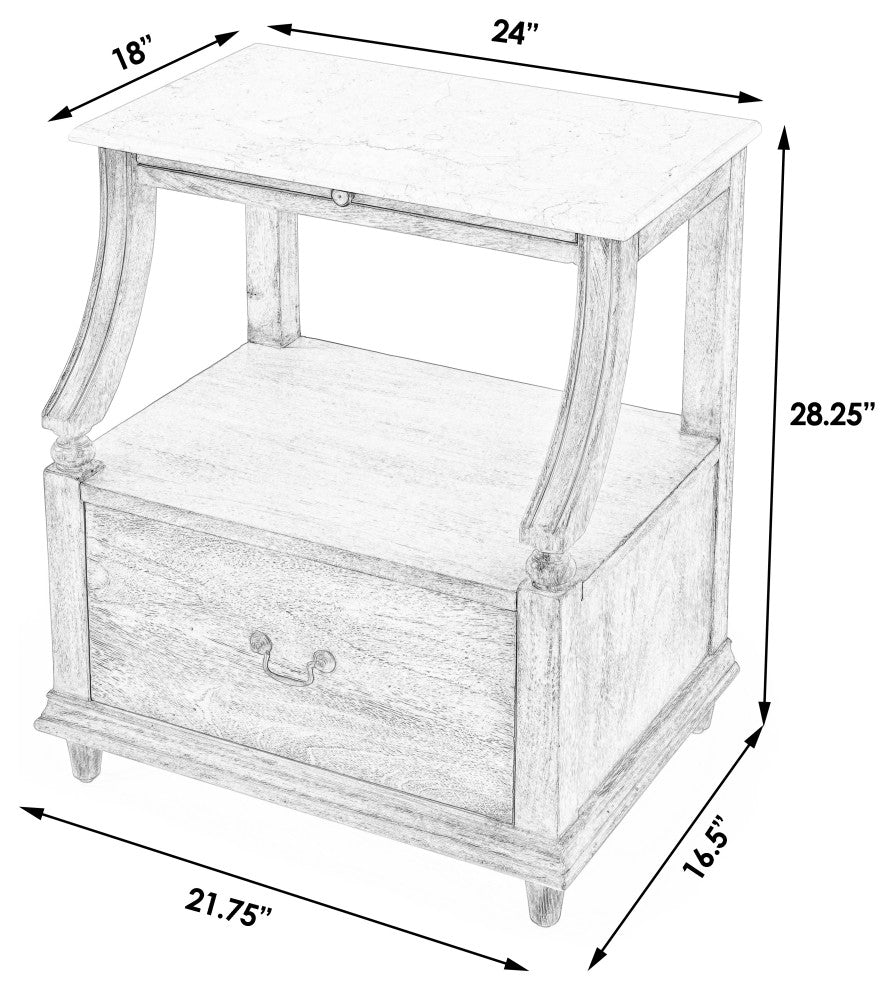 Mabel Genuine Marble and Wood 1-Drawer Nightstand, Gray