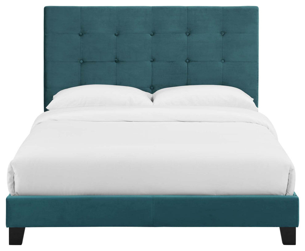 Melanie Twin Tufted Button Performance Velvet Platform Bed Sea Blue