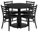 36" Round Black Laminate Table Set With 4 Ladder Back Chairs, Black