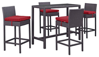 Modway Convene 5 Piece Outdoor Patio Pub Set, Espresso Red