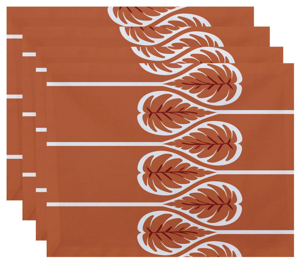 18"x14" Fern 1, Floral Print Placemat, Coral, Set of 4