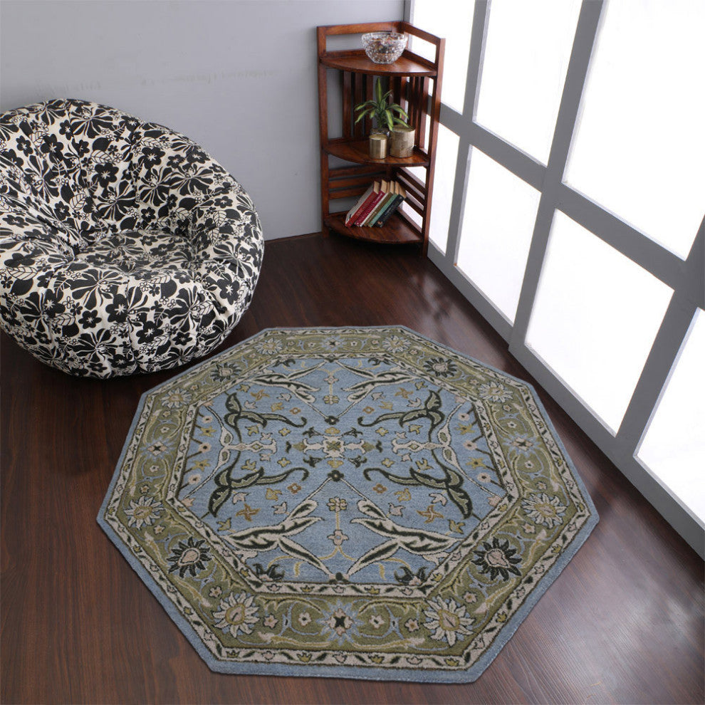 HAND TUFTED WOOL ECO-FRIENDLY AREA RUGS, Blue Green Color, Oriental Design