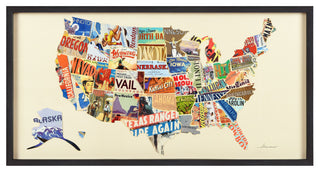 America Map Handmade Dimensional Collage Framed Graphic Wall Art Under Glass Art