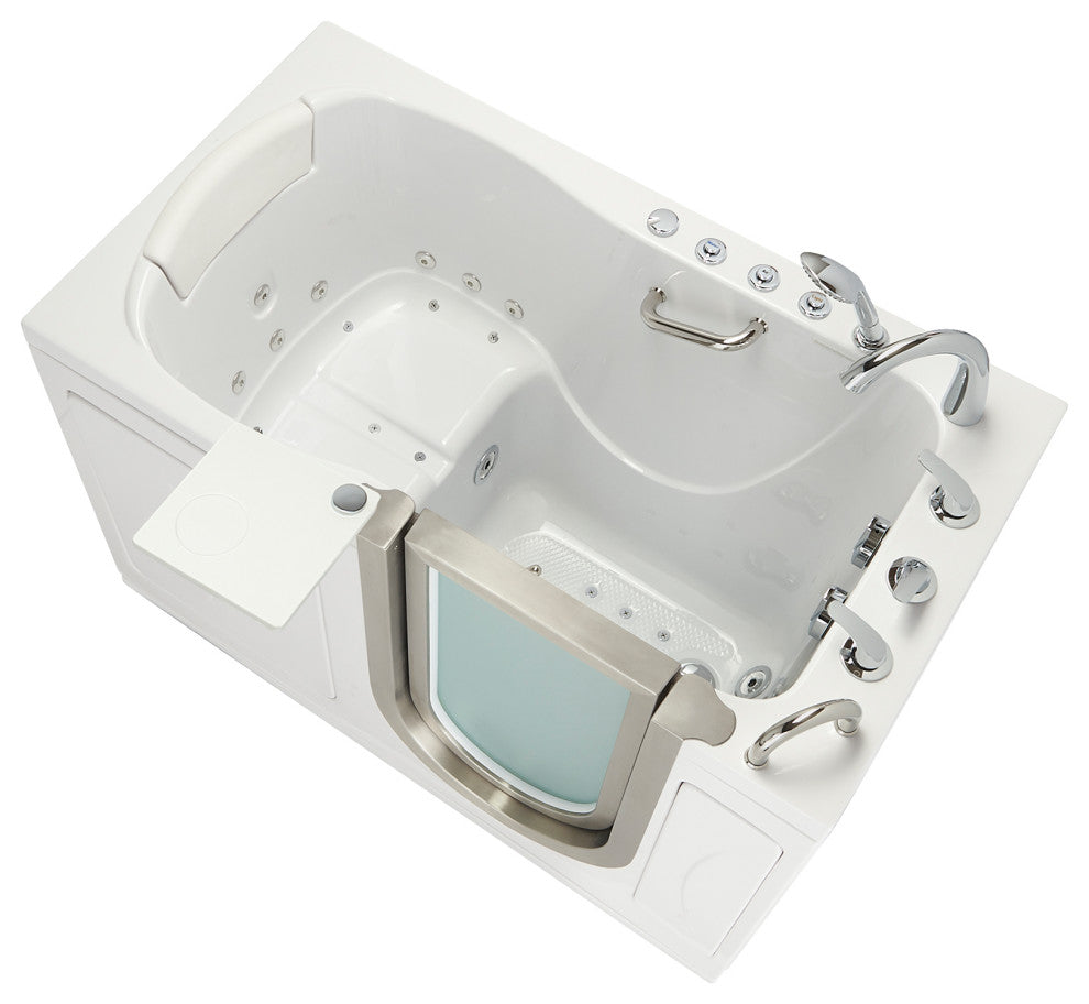 Ella Elite 32"x52" Acrylic Massage Walk-In Bathtub Inward Swing Door, Dual Drain
