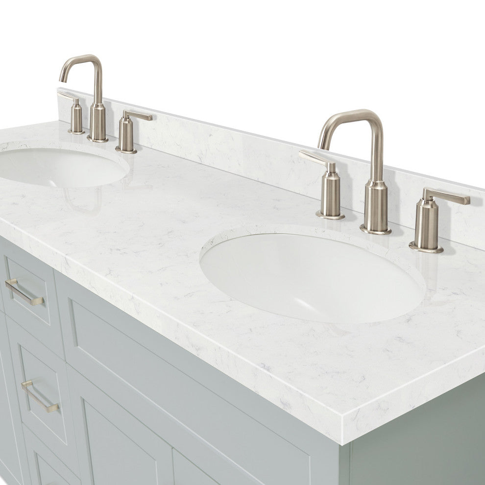 Ariel Hamlet 72" Double Oval Sink Bathroom Vanity, Carrara Quartz