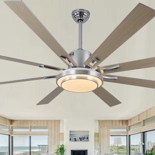 72" Modern Ceiling Fan with Reversible Blades, Dimmable Light and Remote, Chrome, 72"