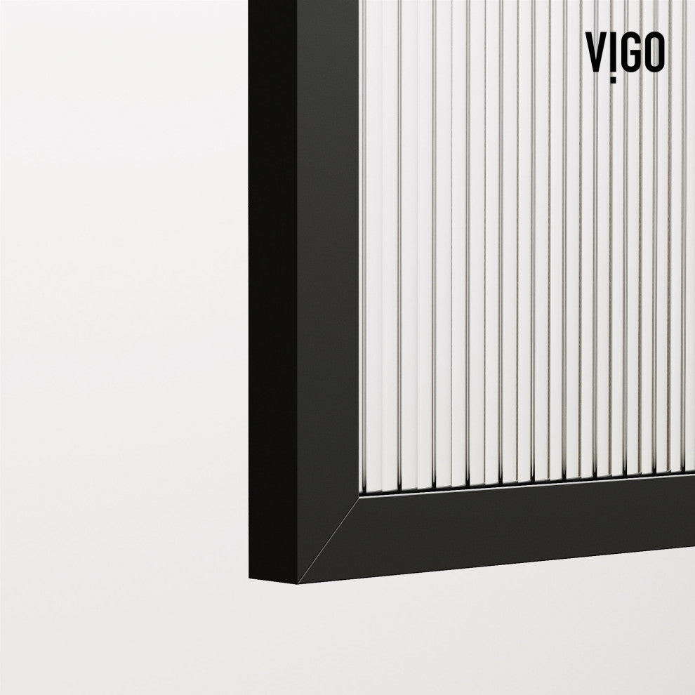 VIGO Arden 34" W x 78" H Framed Fixed Shower Screen, Matte Black, Fluted Glass