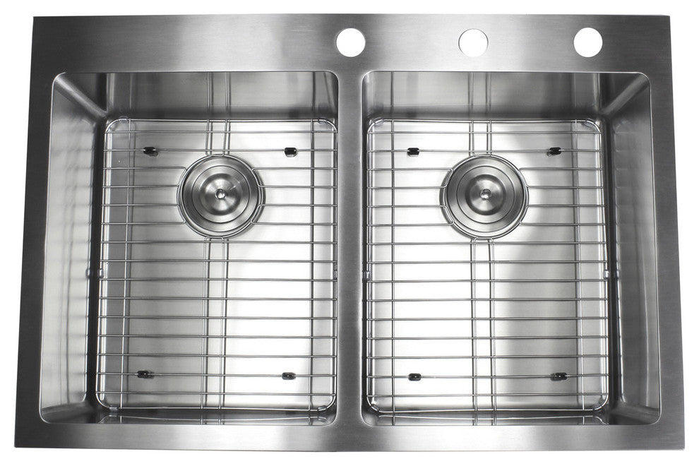 33" Drop In Topmount Stainless Steel Double Bowl Kitchen Sink Package