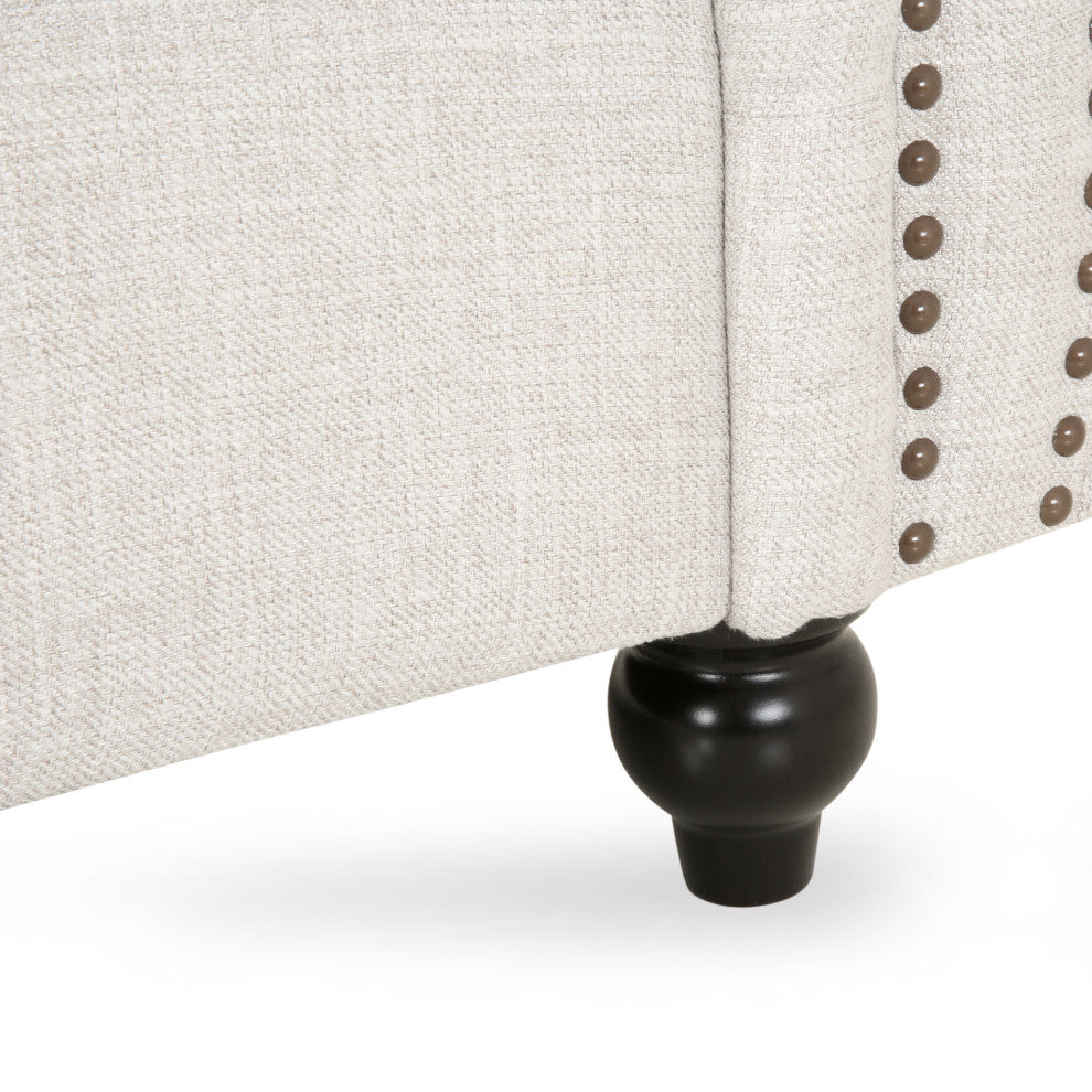 Annabelle 7 Seater Velvet Tufted Chesterfield Sectional, Beige, Dark Brown, Fabric