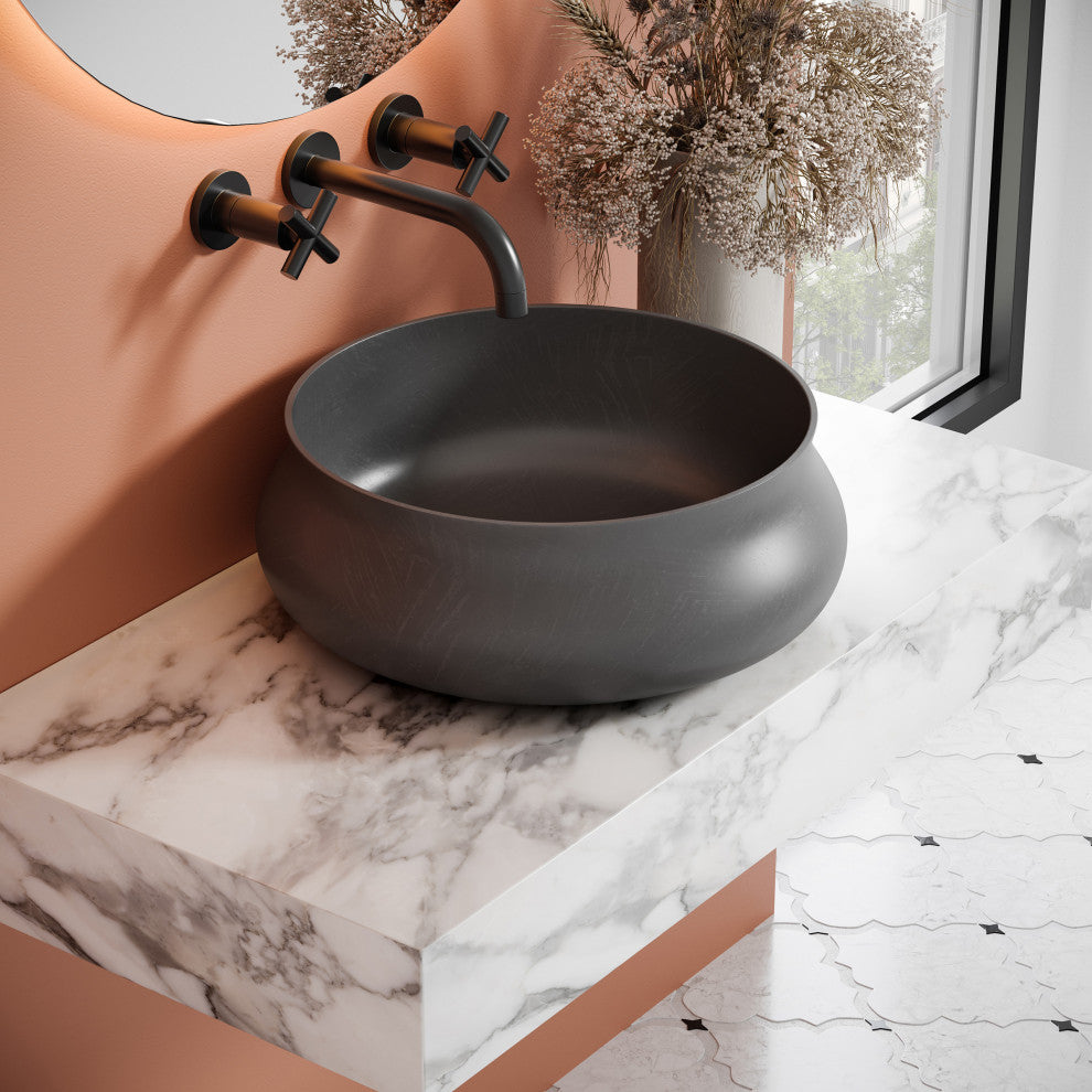 Lisse 17.5" Round Concrete Vessel Bathroom Sink, Dark Gray