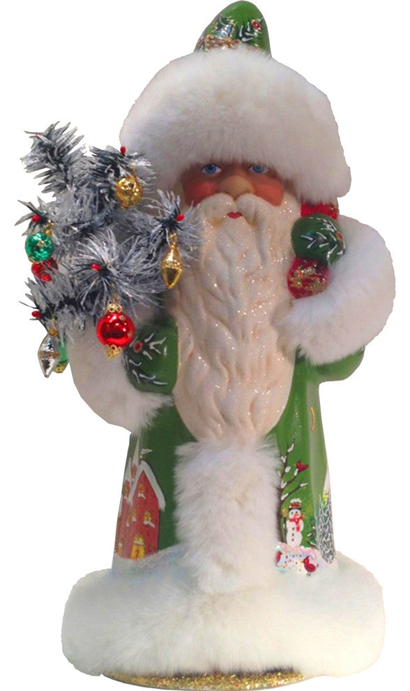 Schaller Paper Mache Candy Container- Santa Light Green