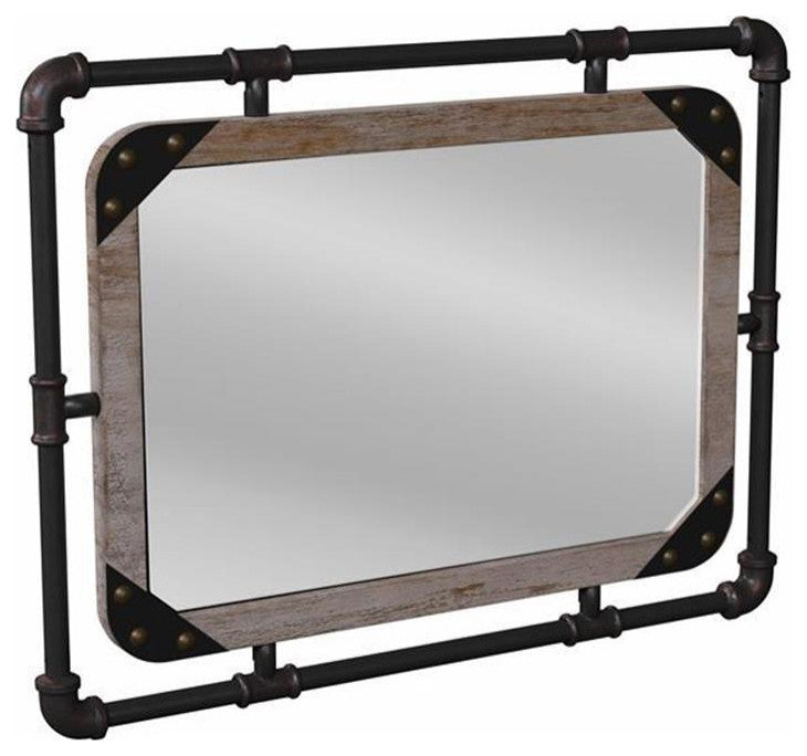 Furniture of America Gee Industrial Metal Wall Mirror in Antique Black