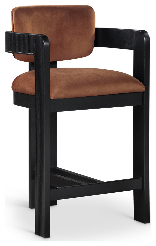 Sacha Upholstered Bar and Counter Stool, Cognac, Velvet, Black