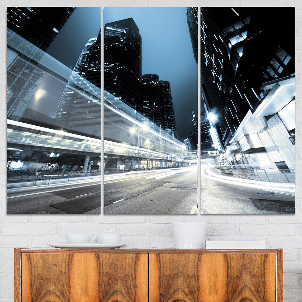 "Night Traffic in Hong Kong" Canvas Print, 3 Panels, 36"x28"