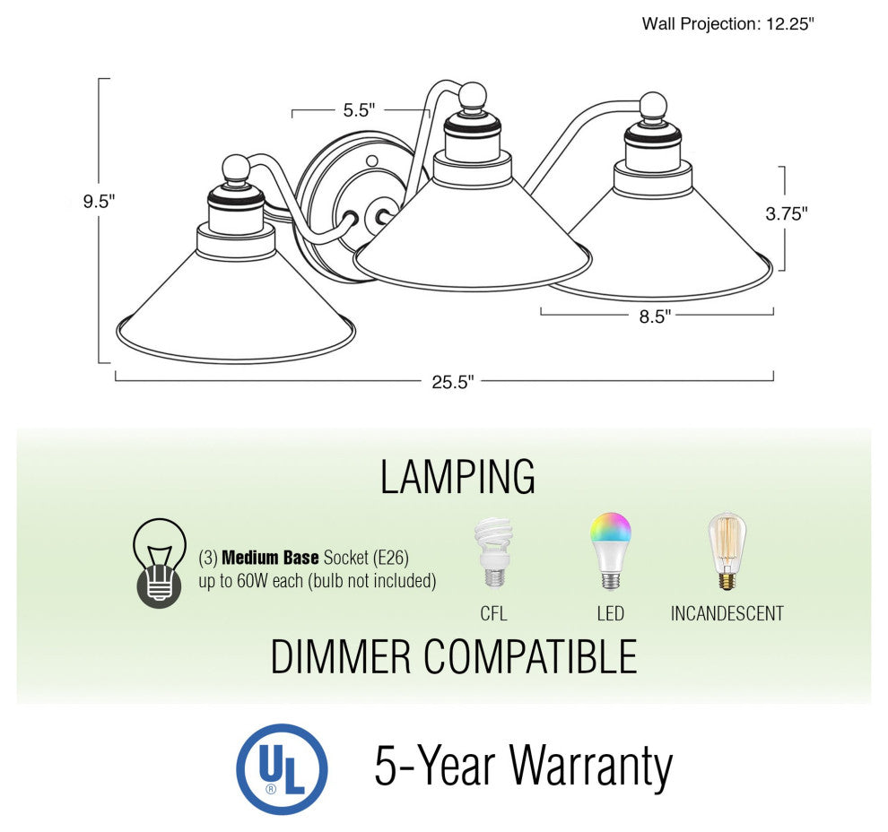 Kira Home Welton 26" Farmhouse Bathroom Light, Barn Light, Polished Nickel