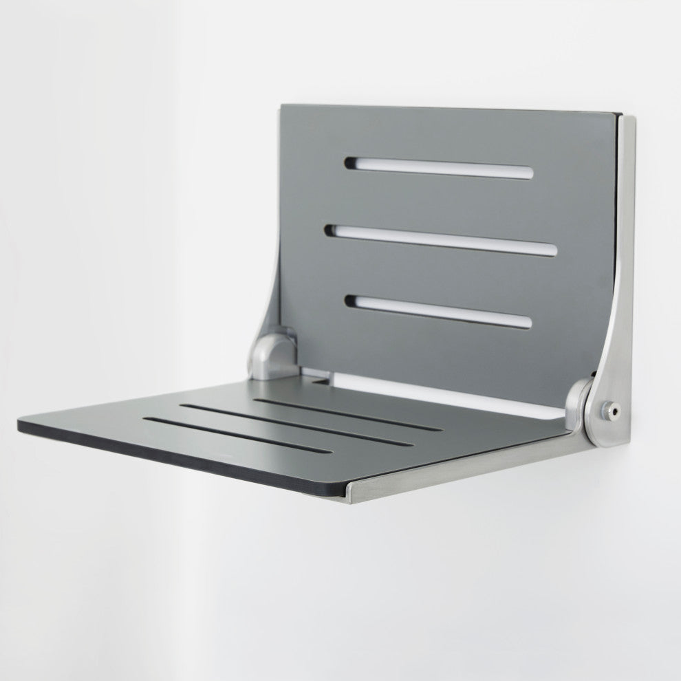 Silhouette Folding Wall Mount Shower Bench Seat, Gray Seat, Silver Frame
