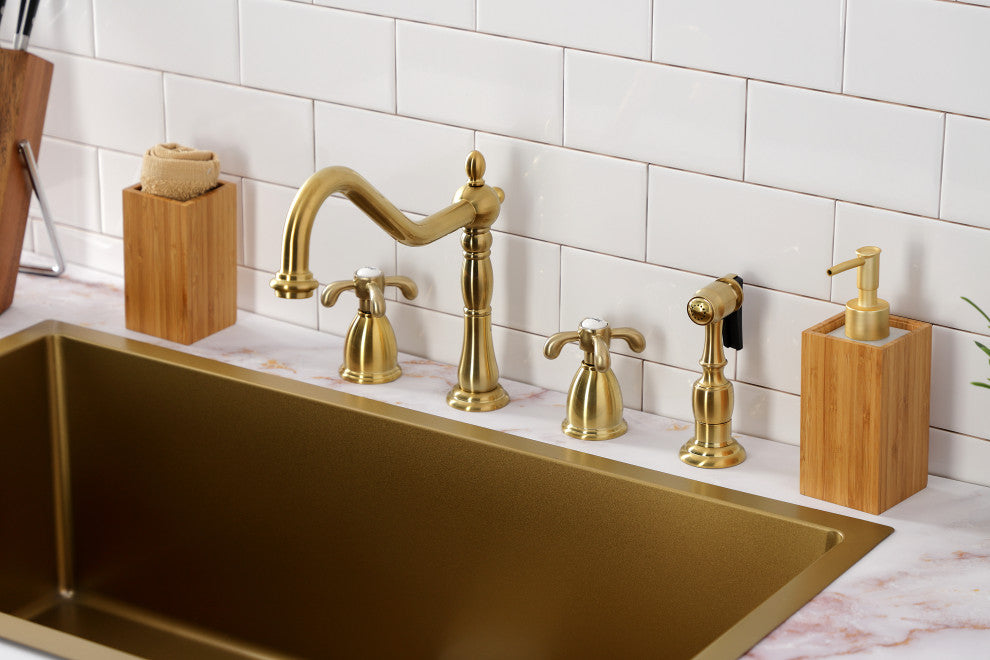 Kingston Brass KB1797TXBS Widespread Kitchen Faucet, Brass Sprayer