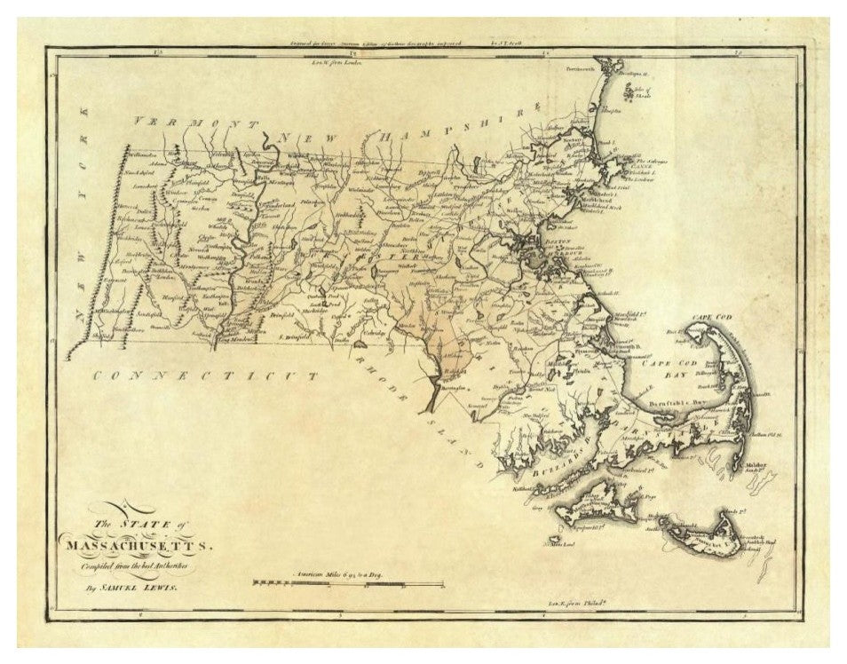 "State of Massachusetts, 1795" Digital Paper Print by Mathew Carey, 24"x19"