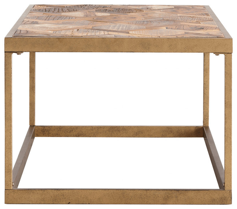 48" Natural And Natural Brown Solid Wood And Metal Rectangular Coffee Table