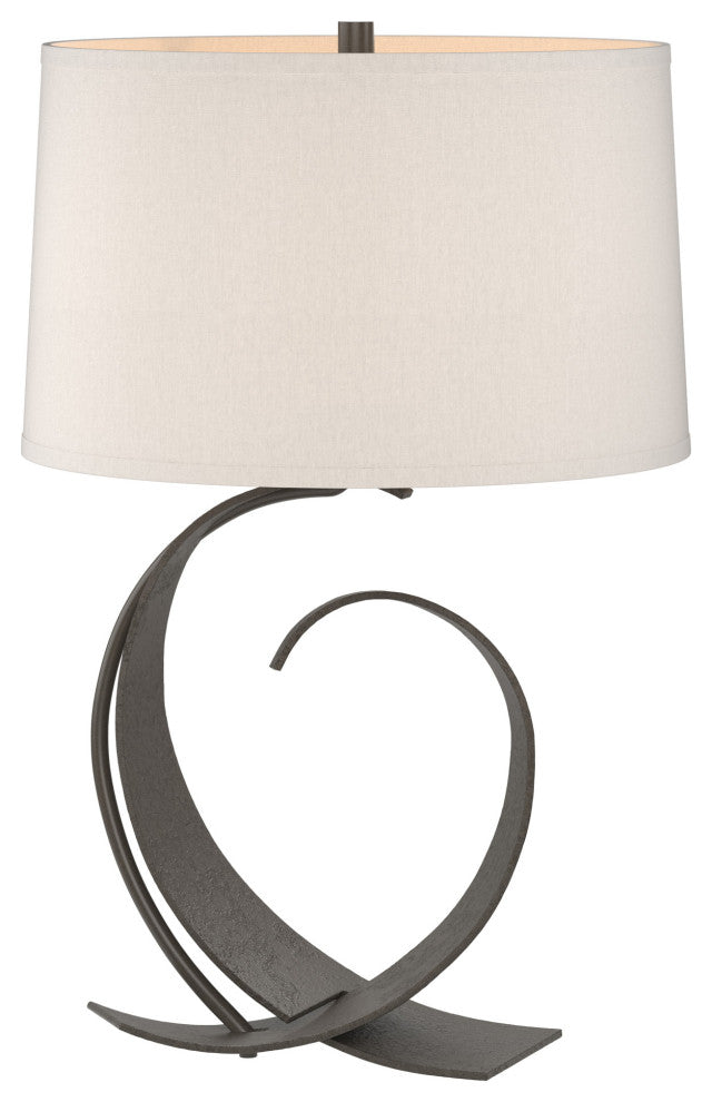 Fullered Impressions Table Lamp, Dark Smoke, Flax Shade