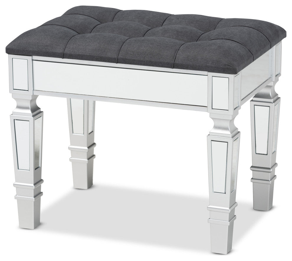 Jayni Glam and Luxe Fabric Ottoman, Gray