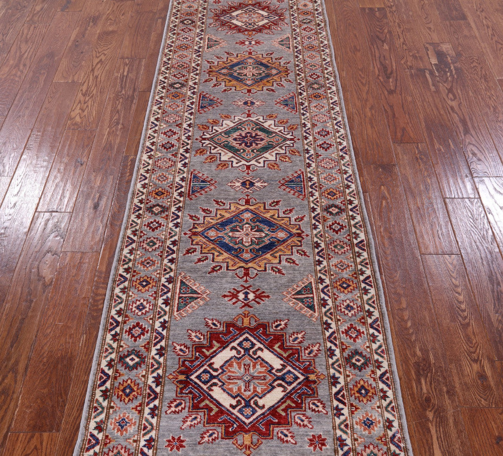 2' 8" X 8' 7" Runner Geometric Super Kazak Handmade Rug Q10368