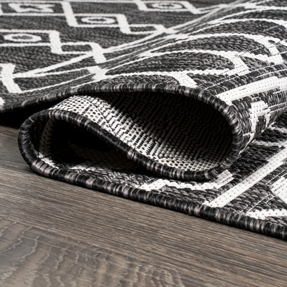 Kafel Tribal Bohemian Indoor/Outdoor Area Rug, Black/Ivory, 5'x8'
