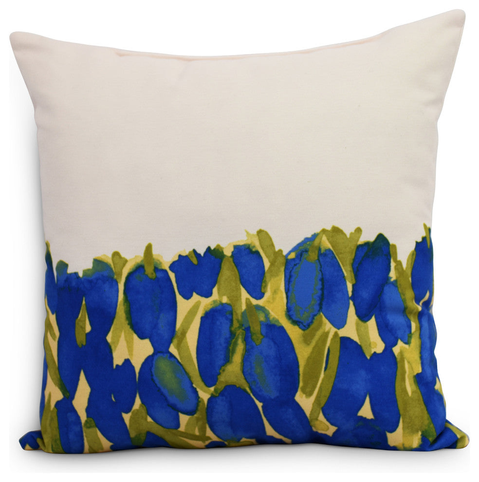 Sunset Tulip Garden Decorative Floral Throw Pillow, Blue, 16"