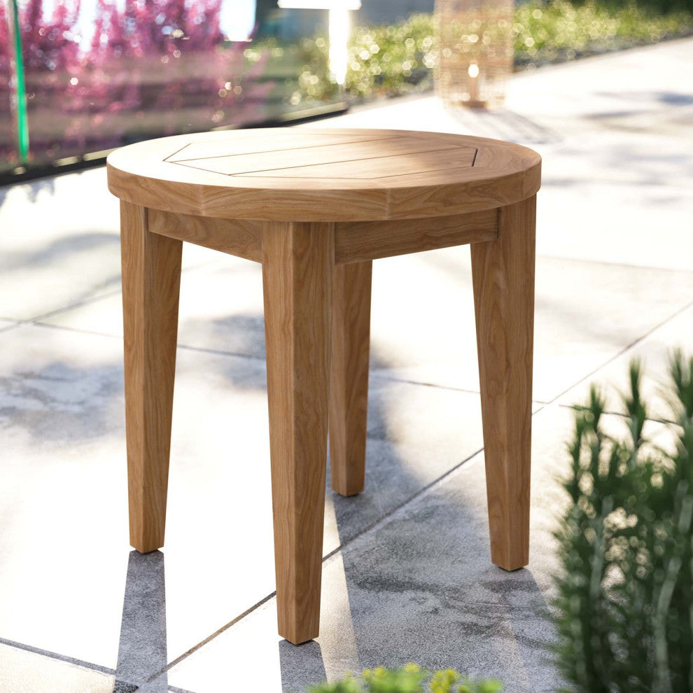 Lounge Coffee Side Table, Round, Brown Natural, Wood, Modern, Outdoor Patio