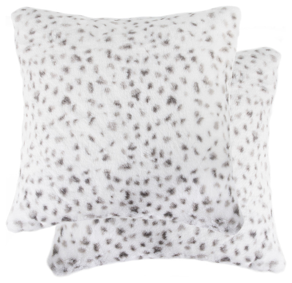 2-Pack Belton Faux Fur Pillow 18"x18", Snow Leopard
