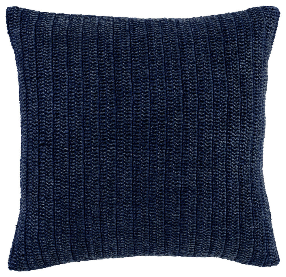 Benzara BM228836 Square Fabric Throw Pillow With Hand Knit Details, Blue
