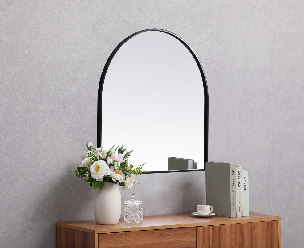Metal Frame Arch Mirror 30X30 Inch, Black