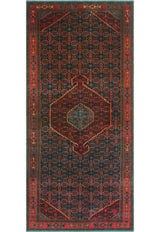 Fine Vintage Distressed Kirman Burgundy/Navy Runner, 4'3x9'3