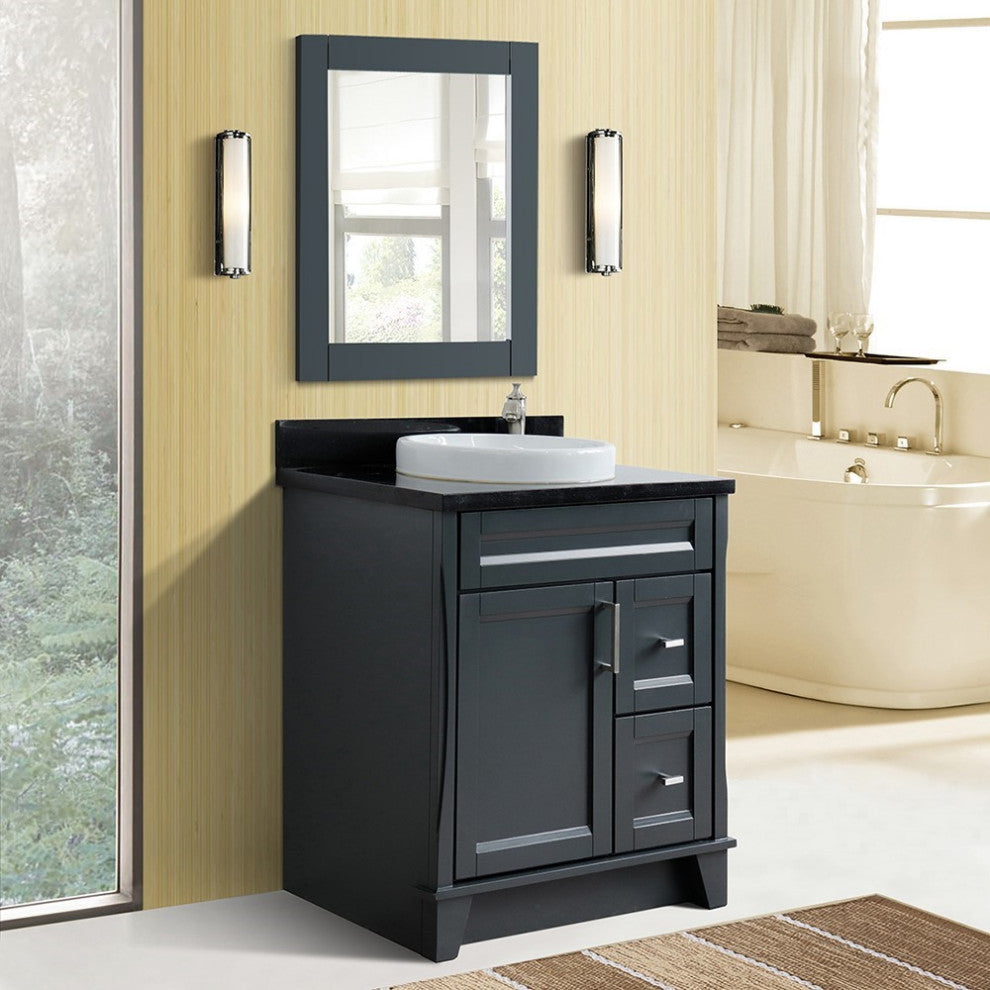 31" Single Sink Vanity, Dark Gray Finish With Black Galaxy Granite