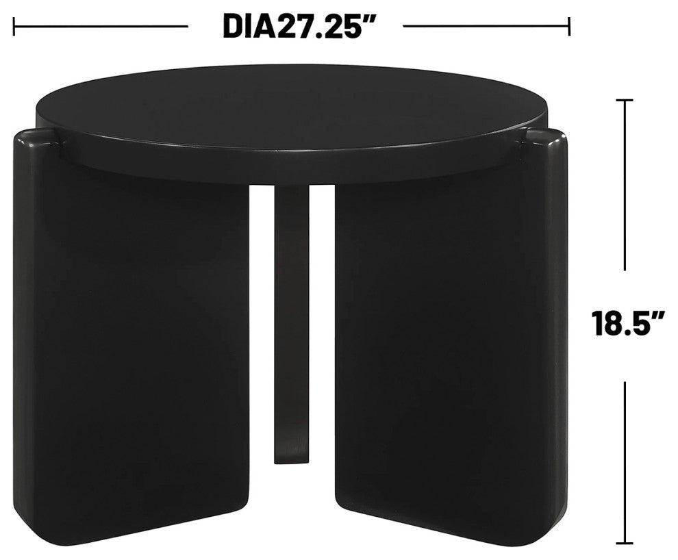 Round Top Solid Wood End Table, Black