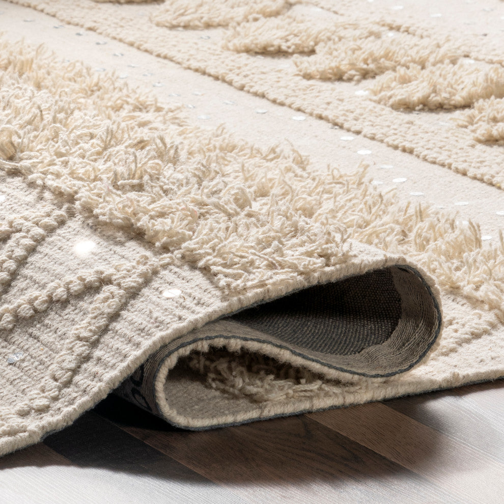 Chandy Textured Wool Area Rug, Cream 6'x9'
