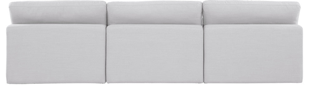 Comfy Upholstered Modular Sofa, White, 3-Piece: 3 Armless Chair, Linen Textured Fabric