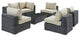 Modway Summon 7 Piece Outdoor Patio Sunbrella Sectional Set, Antique Beige
