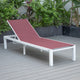 LeisureMod Marlin Patio Chaise Lounge Chair With White Frame, Burgundy