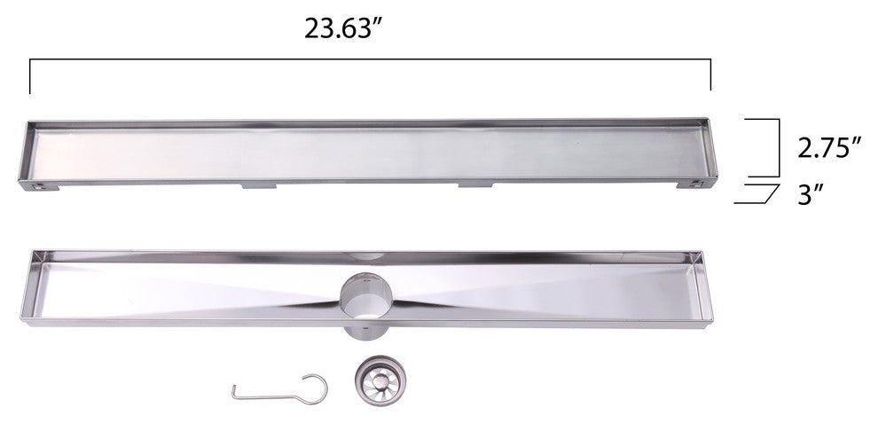 Contemporary 304 Stainless Steel 24" Linear Drain, Tile Insert Style