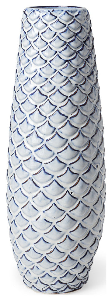 16" Aqua Blue Glaze Fishscale Pattern Ceramic Vase