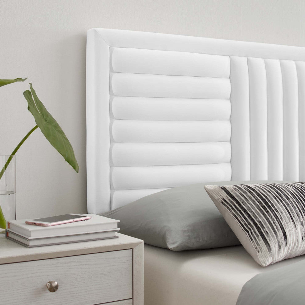 Believe Channel Tufted Performance Velvet Twin Headboard, White