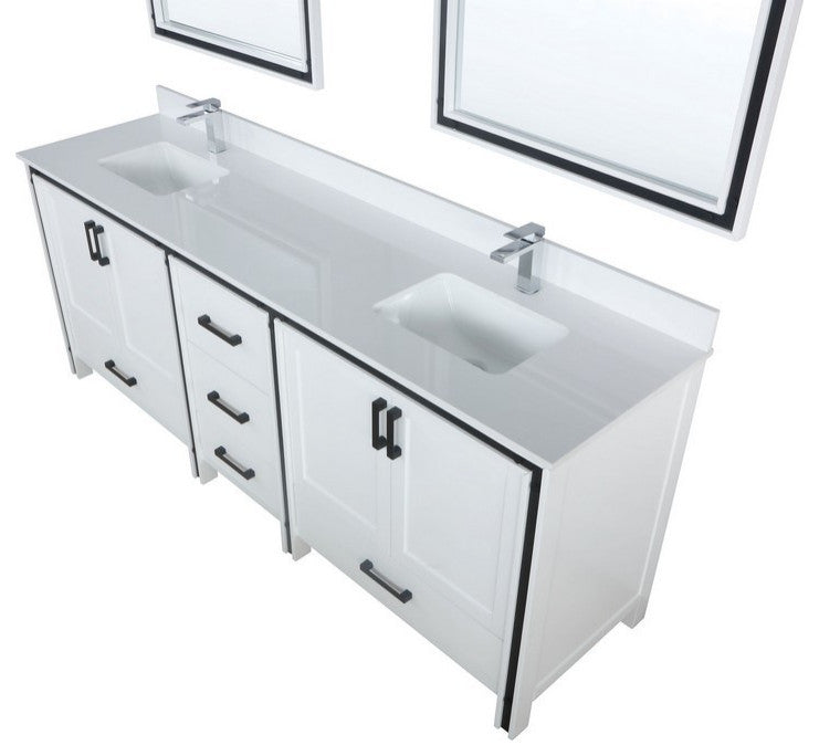 Ziva White 84" Double Vanity, Cultured Marble Top, 34" Mirrors