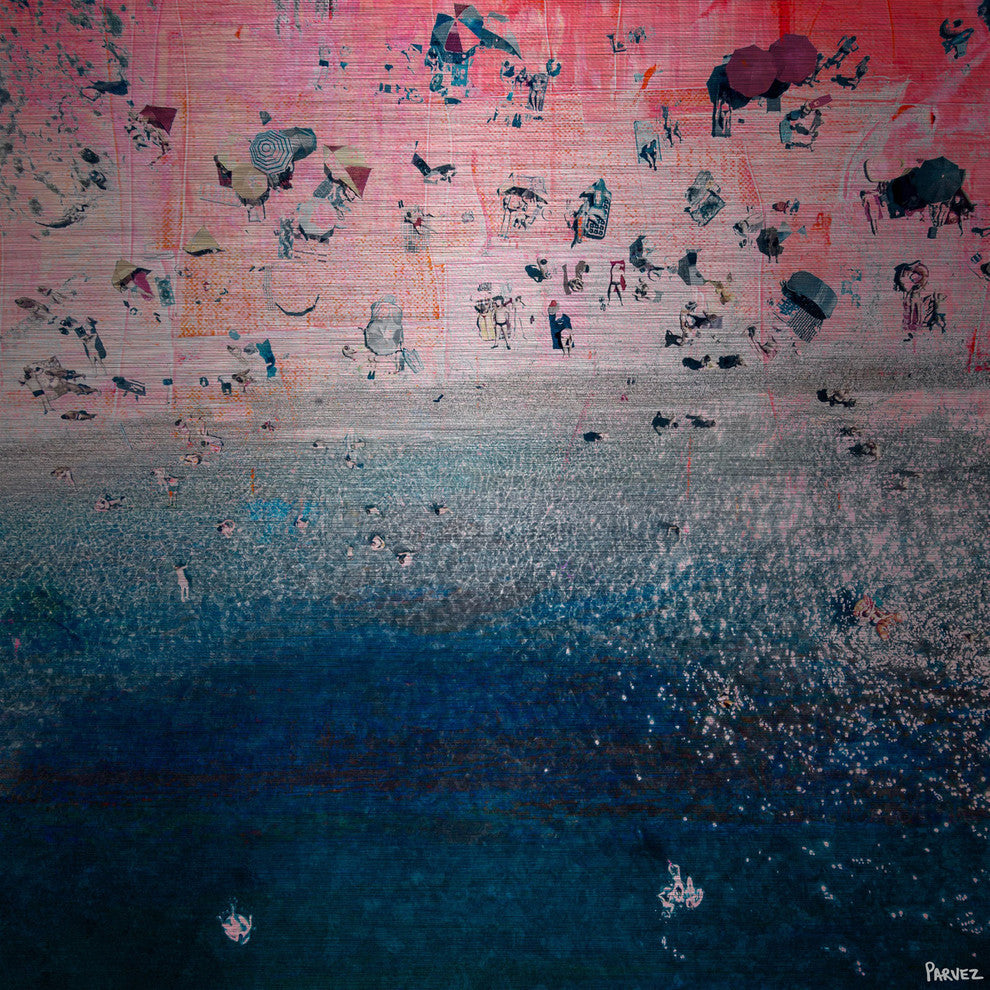 "Pink Sandy Beach" Painting Print on Brushed Aluminum, 24"x24"