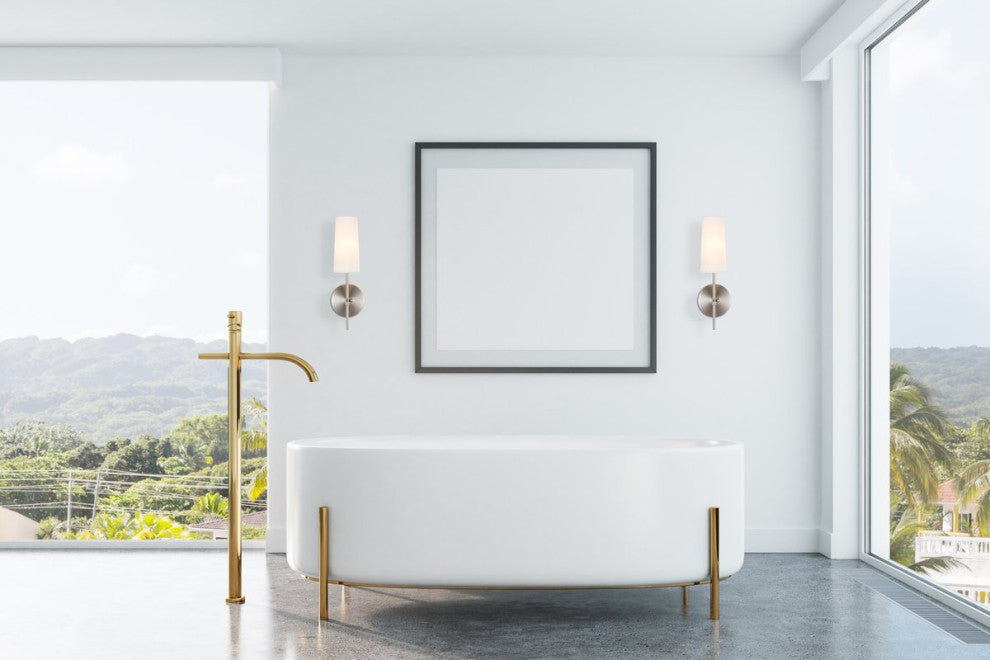 Burnished Nickel Finish And White Shade 1-Light Wall Sconce